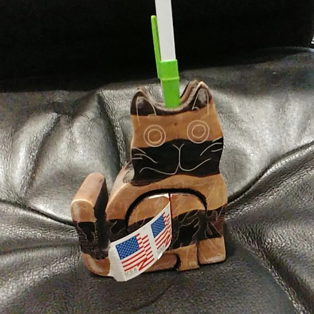 Vintage Soapstone cat puzzle box, stamp holder